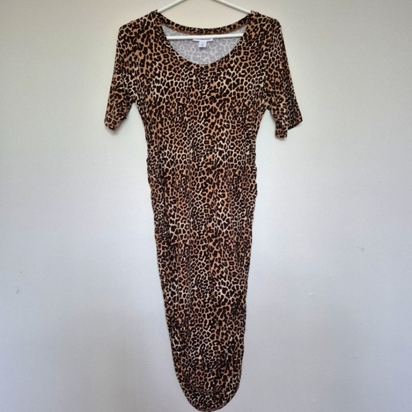 Motherhood Maternity Women’s Brown Leopard Print Ruched Bodycon Dress – Size M - Picture 2 of 6